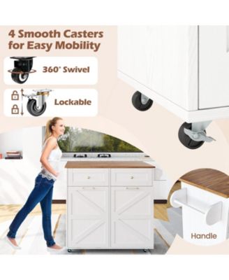 Rolling Kitchen Island with Trash Can Cabinet and Rubber Universal Wheels