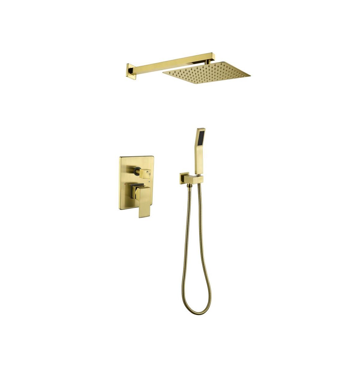 Brushed Gold Shower System, Bathroom 10 Inches Rain Shower Head with Handheld Combo Set, Wall Mounted High Pressure Rainfall Dual Shower Head
