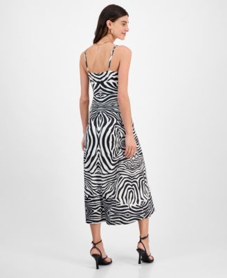 Juniors' Zebra-Print Ruched V-Neck Midi Dress