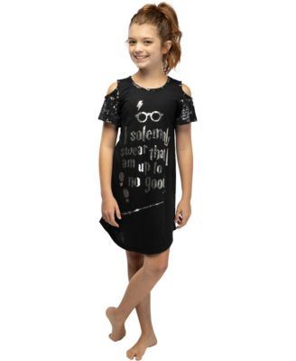 Intimo Girls' "Solemnly Swear" Cold Shoulder Kids Nightgown Pajama