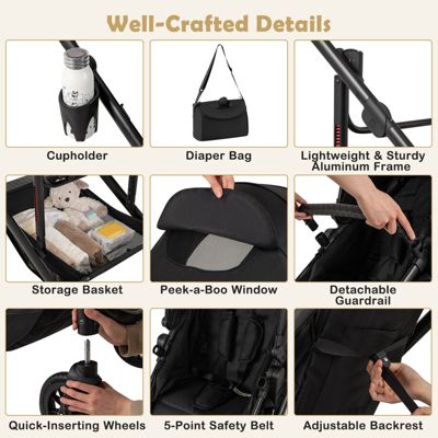 Toddler 3-in-1 Folding Convertible Newborn Stroller with Detachable Bassinet