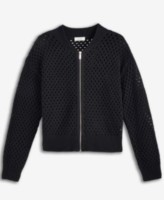 Women's Perforated Zip-Front Sweater Bomber, Exclusively at Macy's