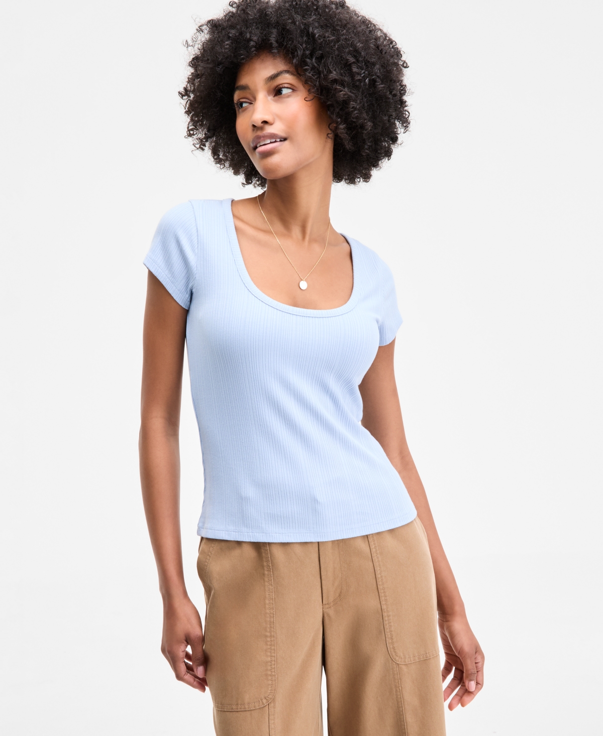 Women's Ribbed Scoop-Neck Tee, Exclusively at Macy's - Vast Sky