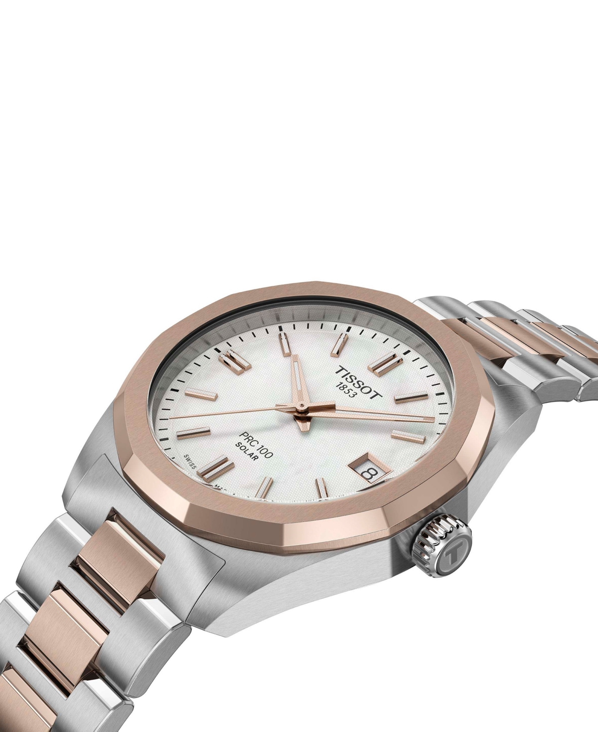 Tissot Women's Swiss Prc 100 Solar Two-tone Stainless Steel Bracelet Watch 34mm In Gold