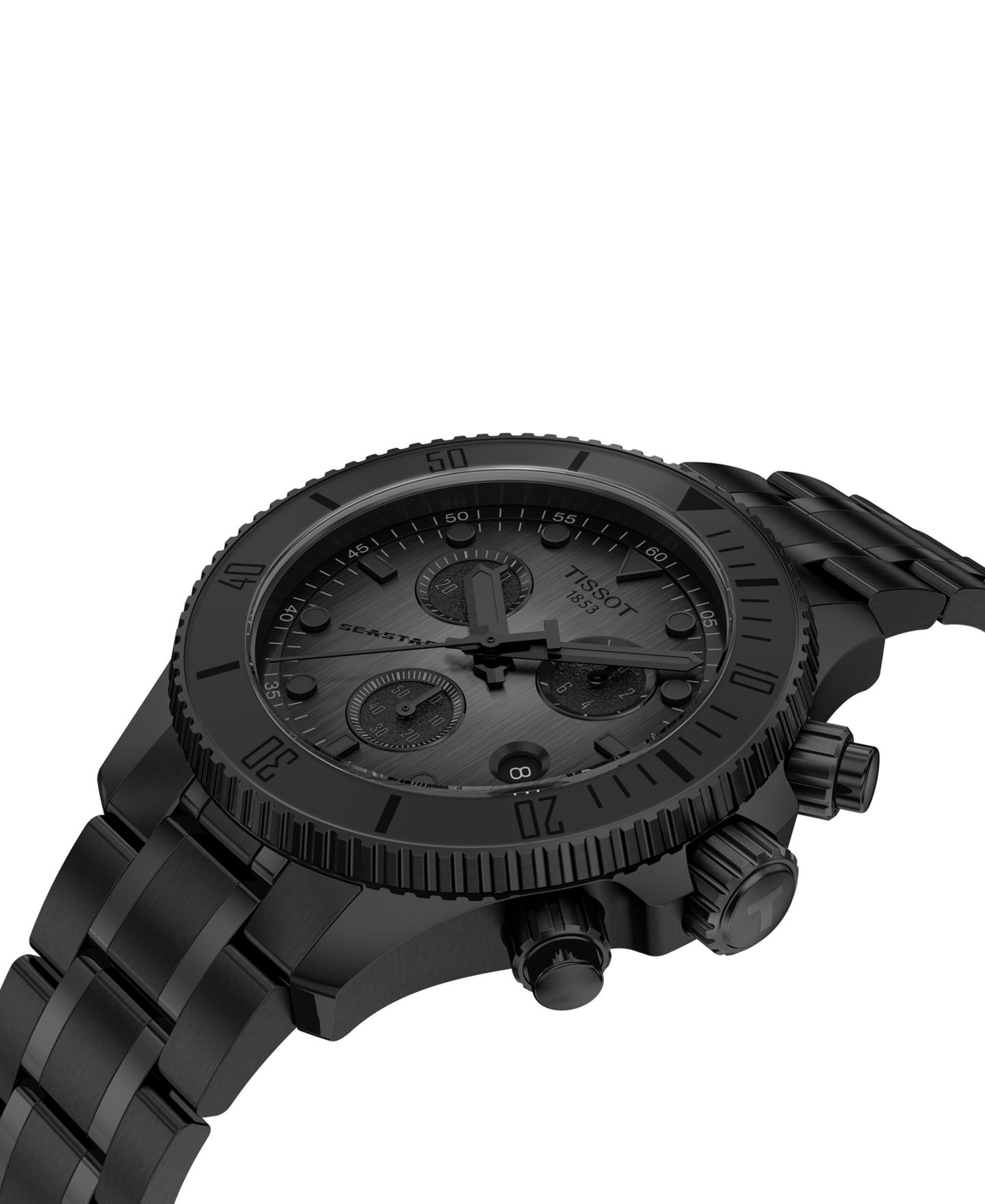 Мужской хронограф Tissot Swiss Seastar 1000 на стальном браслете чёрного тона, 38 мм — фото 5