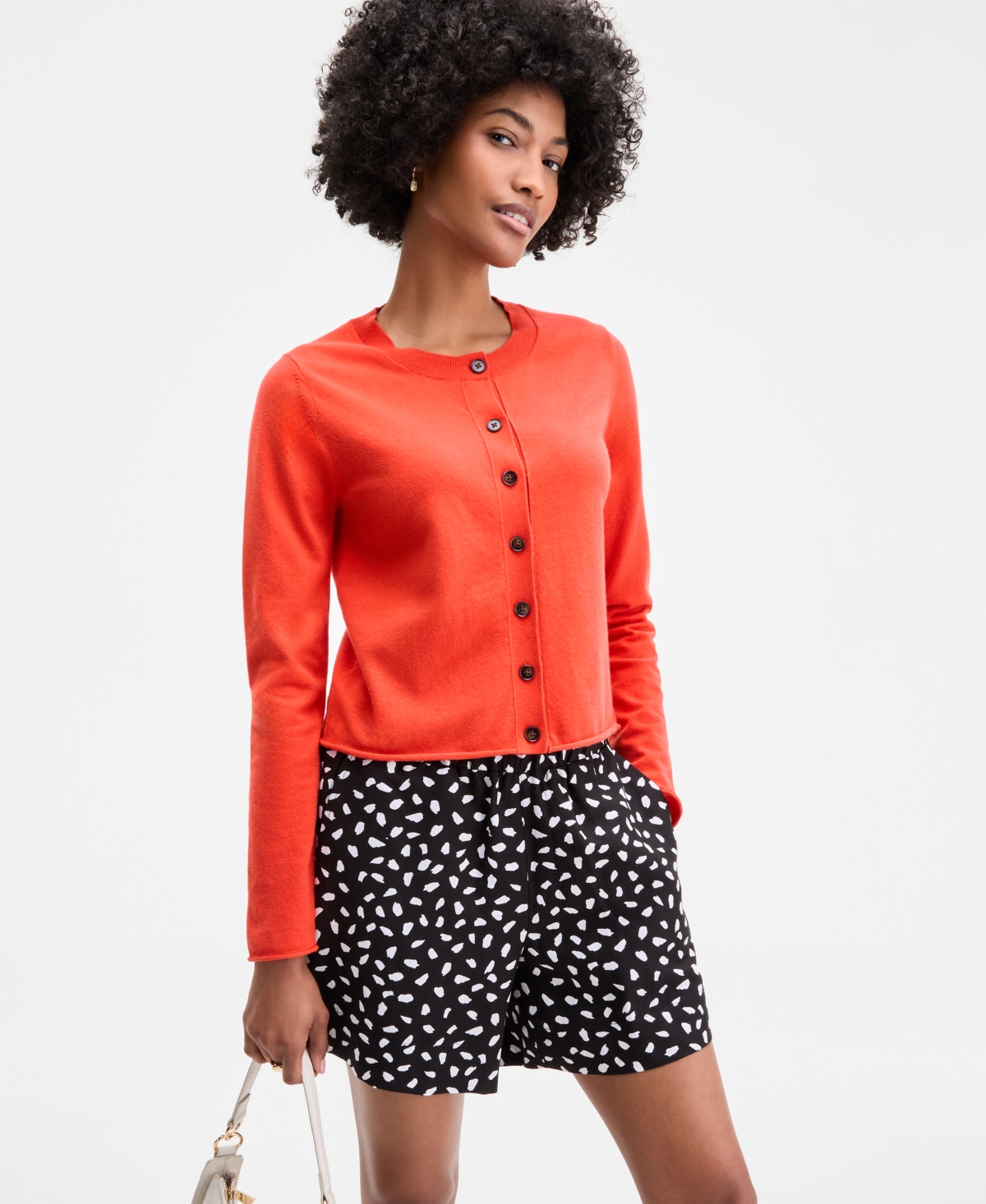 On 34th Women's Crewneck Button-front Cardigan, Exclusively At Macy's In Orange