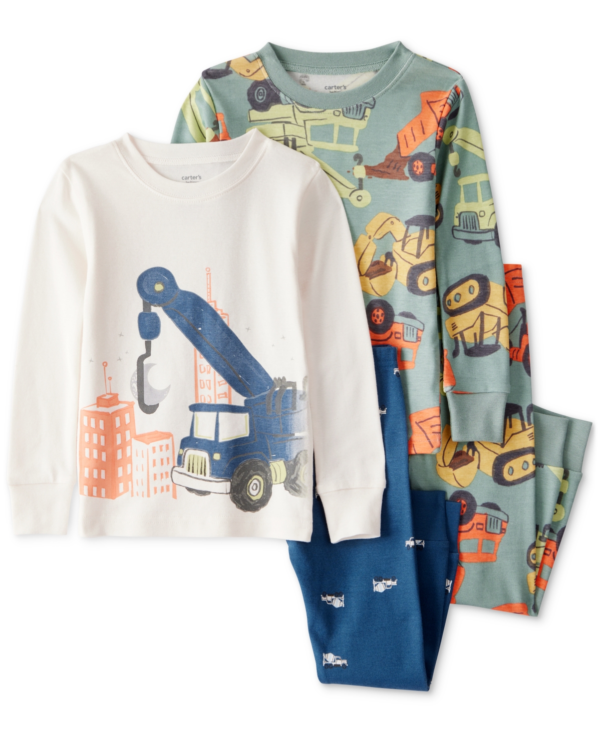 Carter's Toddler Boys Construction-print Snug-fit Cotton Pajamas, 4 Piece Set In Multi