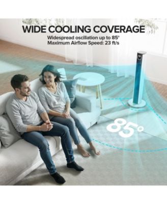 Tower Fan for Bedroom, 85°Oscillating Fan for Indoors, 23ft/s Velocity 28dB Quiet Floor Fan with 3 Speed, 4 Modes, 12H Timer, Remote, Bladeless Standing Fan Powerful for Home Office Room(Secondary)