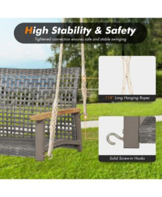 2-Person Patio Wicker Hanging Swing Chair for Porch Balcony or Backyard