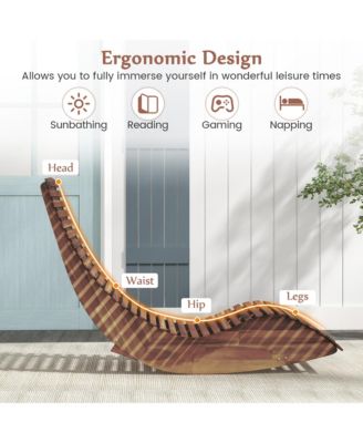 Acacia Wood Patio Chaise Lounge Chair Outdoor Rocking Chair w/ Slatted Design