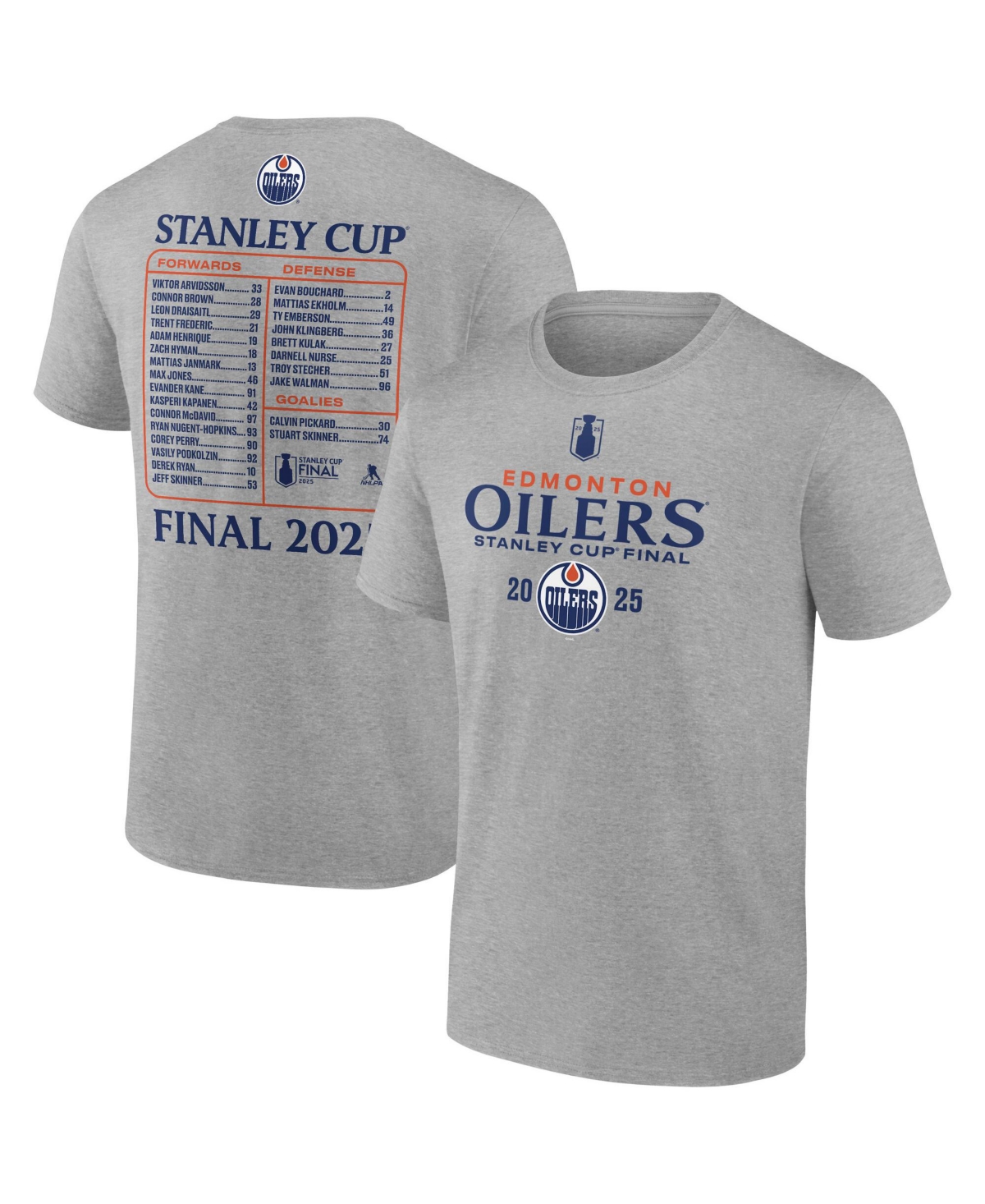 Men's Steel Edmonton Oilers 2025 Nhl Stanley Cup Playoffs Roster T-Shirt - Steel