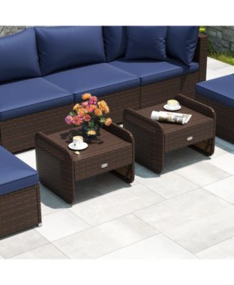 2-Piece Outdoor PE Wicker Ottomans with Removable Cushions for Patio or Garden