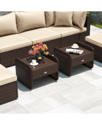 2-Piece Outdoor PE Wicker Ottomans with Removable Cushions for Patio or Garden