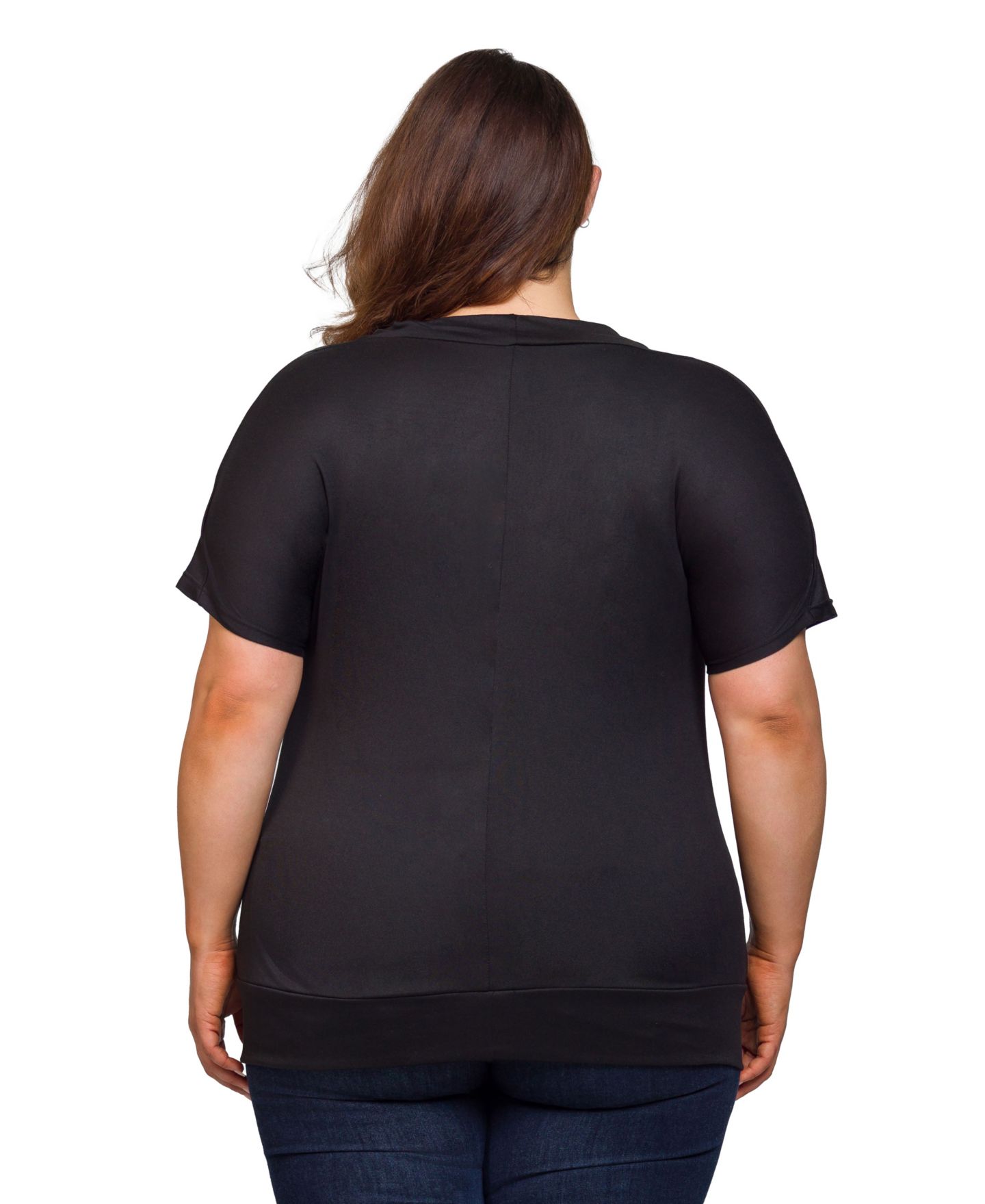 Женский топ 24seven Comfort Apparel Plus Size Cowl Neck Short Sleeve, цвет: Чёрный — фото 2