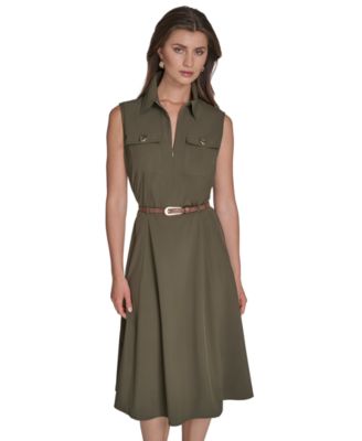 Halston - Women's Commuter Belted Sleeveless Dress