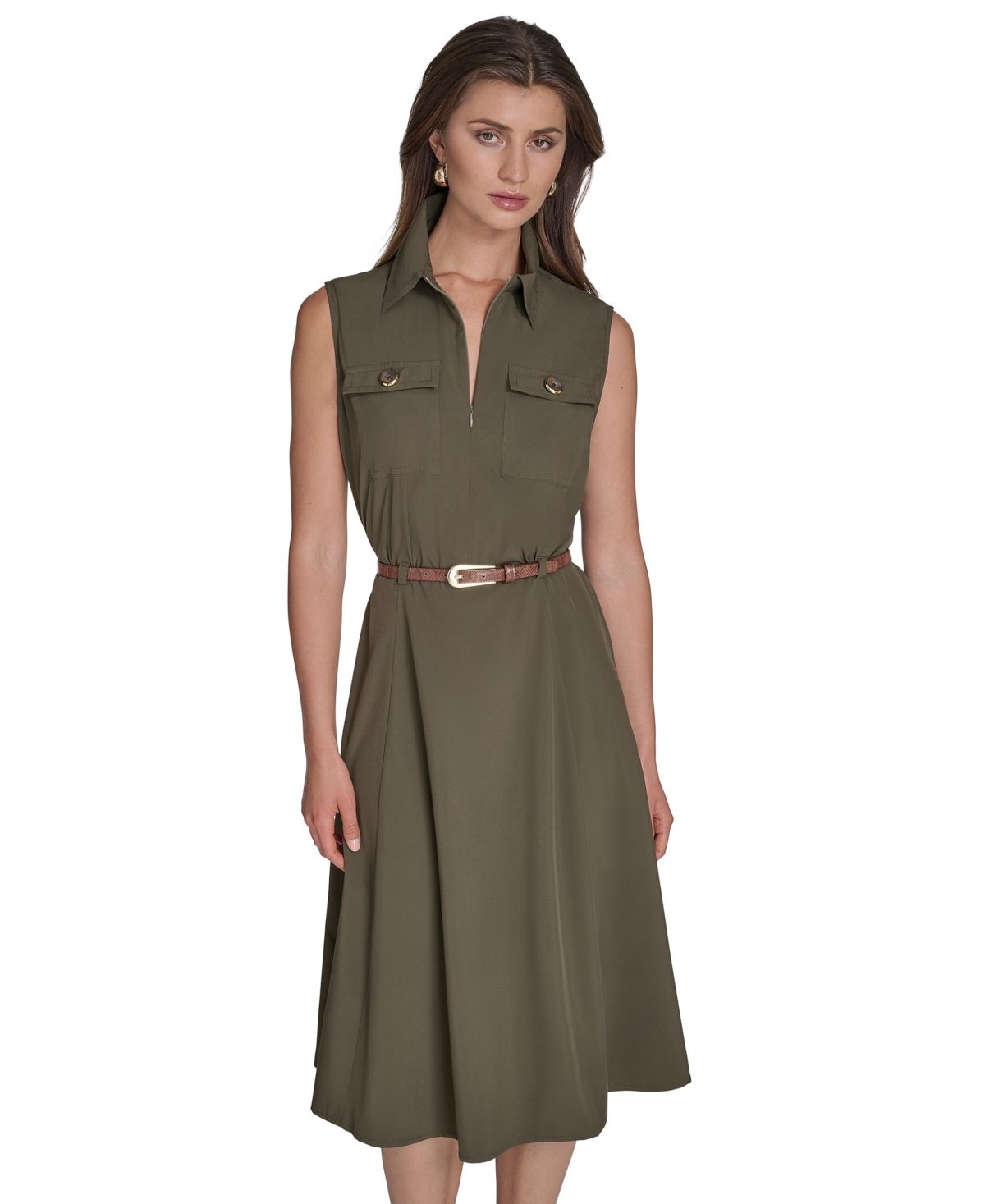 Halston Women's Commuter Belted Sleeveless Dress
