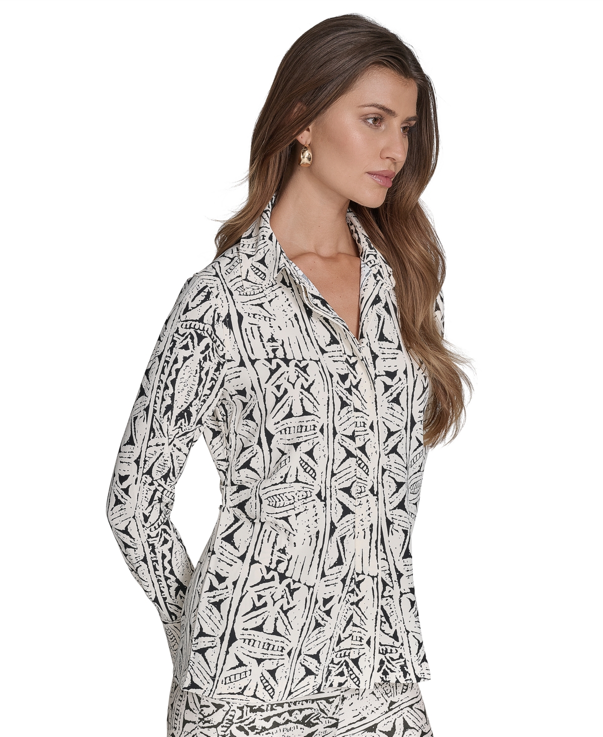 Halston Women's Printed Button-front Shirt In Brown