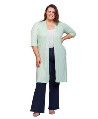 Plus Size Knee Length Duster Cardigan Sweater