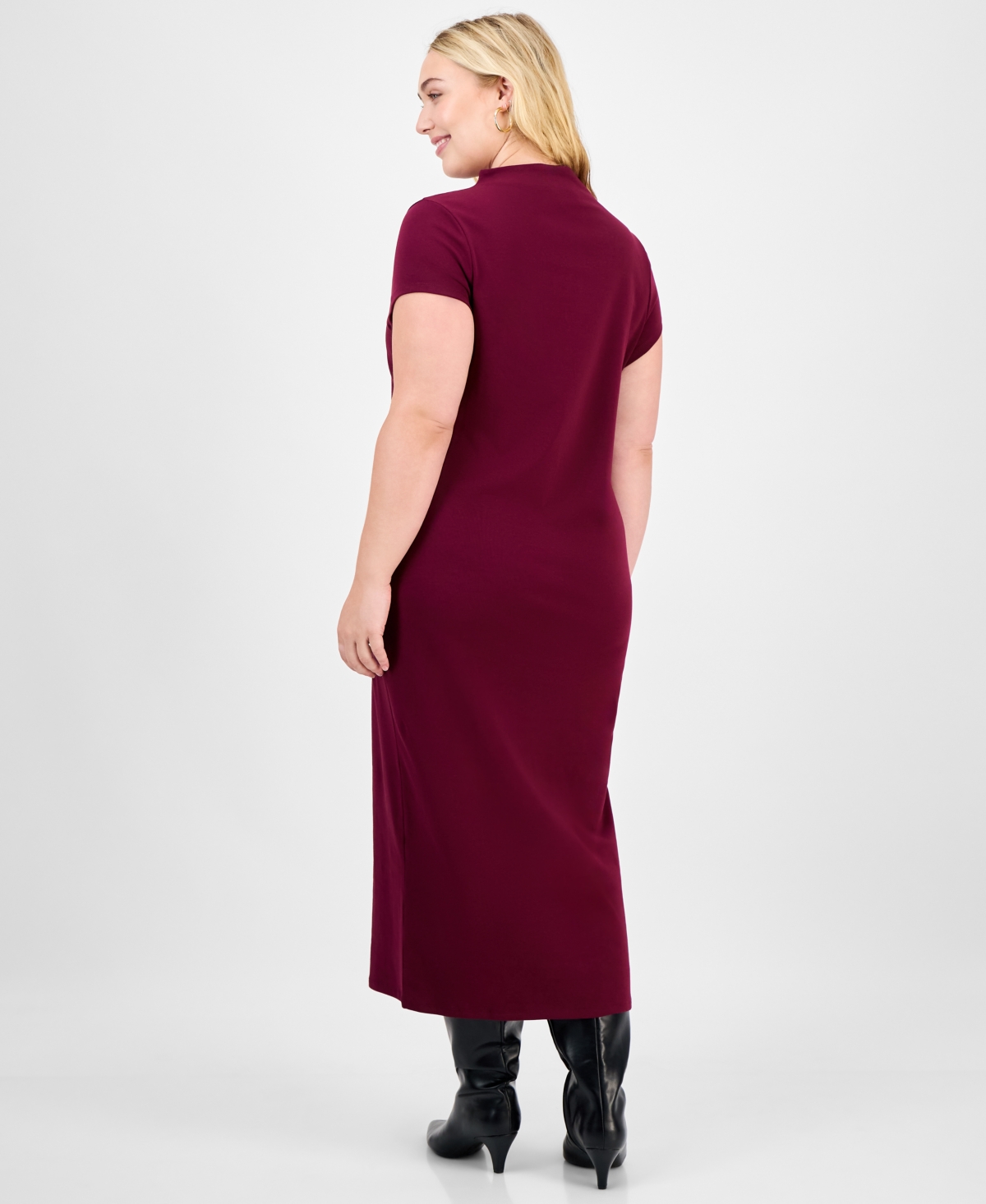 Bar Iii Trendy Plus Ribbed Mock-neck Midi Dress, Macy's Exclusive In Red