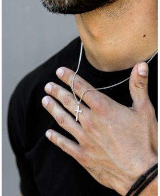 Men's Silver Cross Pendant Necklace with 21" Curb Chain