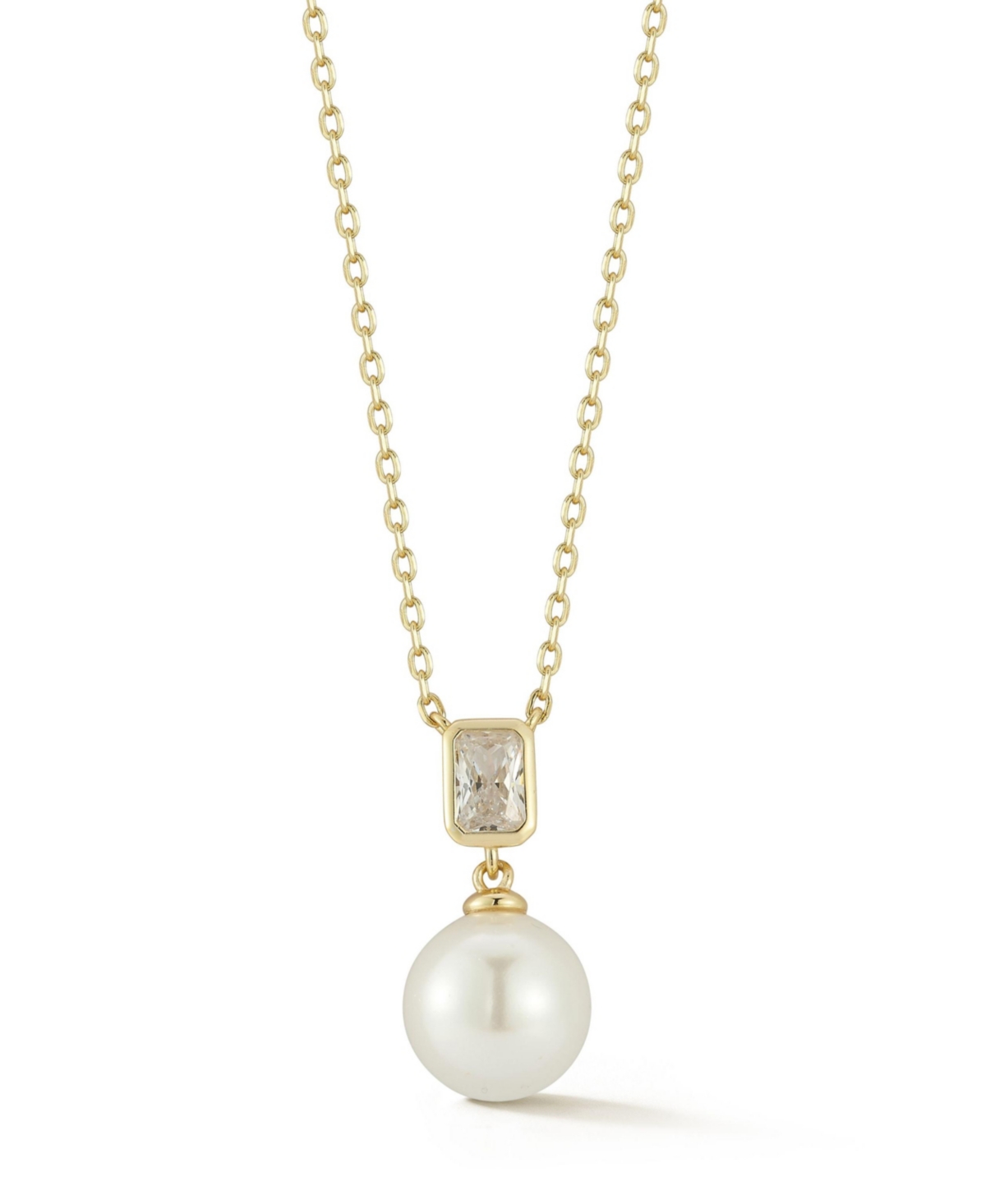 Sterling Silver Pearl and Cz Necklace - Gold