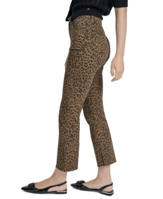 Women's Animal Print High Rise Cropped Flare Jeans