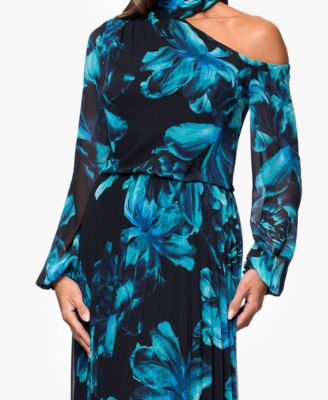 Petites Mock-Neck Cutout Long-Sleeve Long Sheath Dress