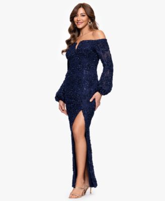 Petites Long-Sleeve Long Sheath Dress