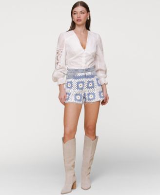 Women's Crochet-Front Denim Cutoff Shorts