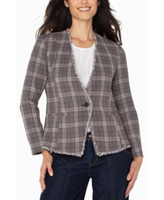 Liverpool Los Angeles Womens Collarless Fray Trim Fitted Blazer Pxs Xl In Multi