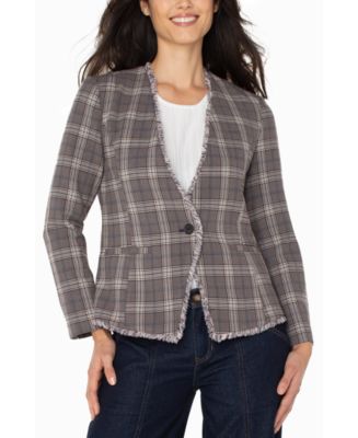 Liverpool Los Angeles Women's Collarless Fray-Trim Fitted Blazer
