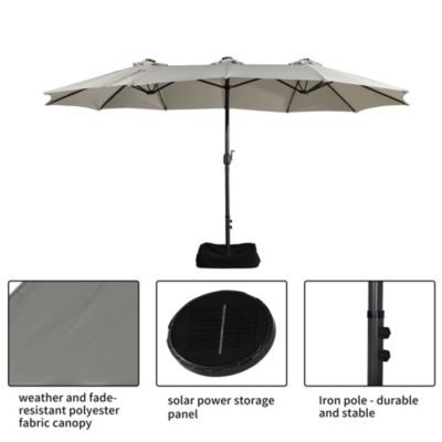 15 FT Double-Head Patio Umbrella with Base Included Large Outdoor Umbrella with Solar Detachable Lights Rectangular Crank Market Umbrella