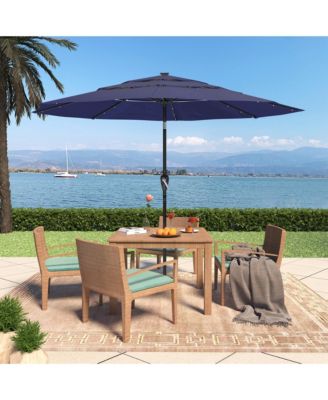 10 FT Patio Umbrella with Solar Lights 3-Tier Outdoor Table Umbrella Market Umbrella Pool Umbrella Outdoor Umbrellas for Patio, Red