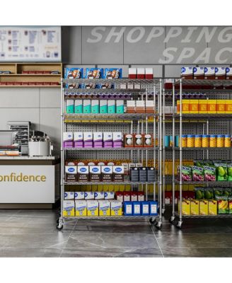 5-Tier Heavy-Duty Adjustable Metal Wire Shelving Unit with Wheels and Shelf Liners Storage Rack