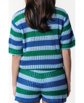 Women's Hope Crochet Stripe Top SS