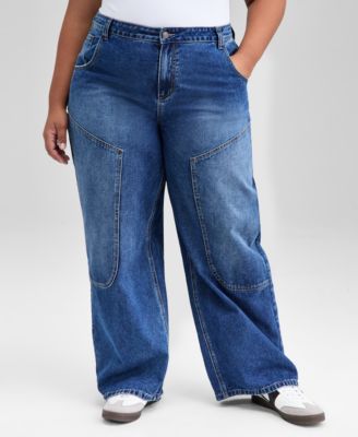 Trendy Plus Size Cotton High-Rise Straight-Leg Jeans, Macy's Exclusive 