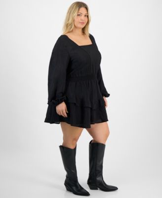 Trendy Plus Size Embroidered Balloon-Sleeve Mini Dress, Macy's Exclusive