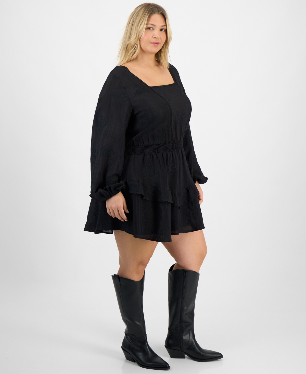 And Now This Trendy Plus Size Embroidered Balloon-Sleeve Mini Dress, Macy's Exclusive