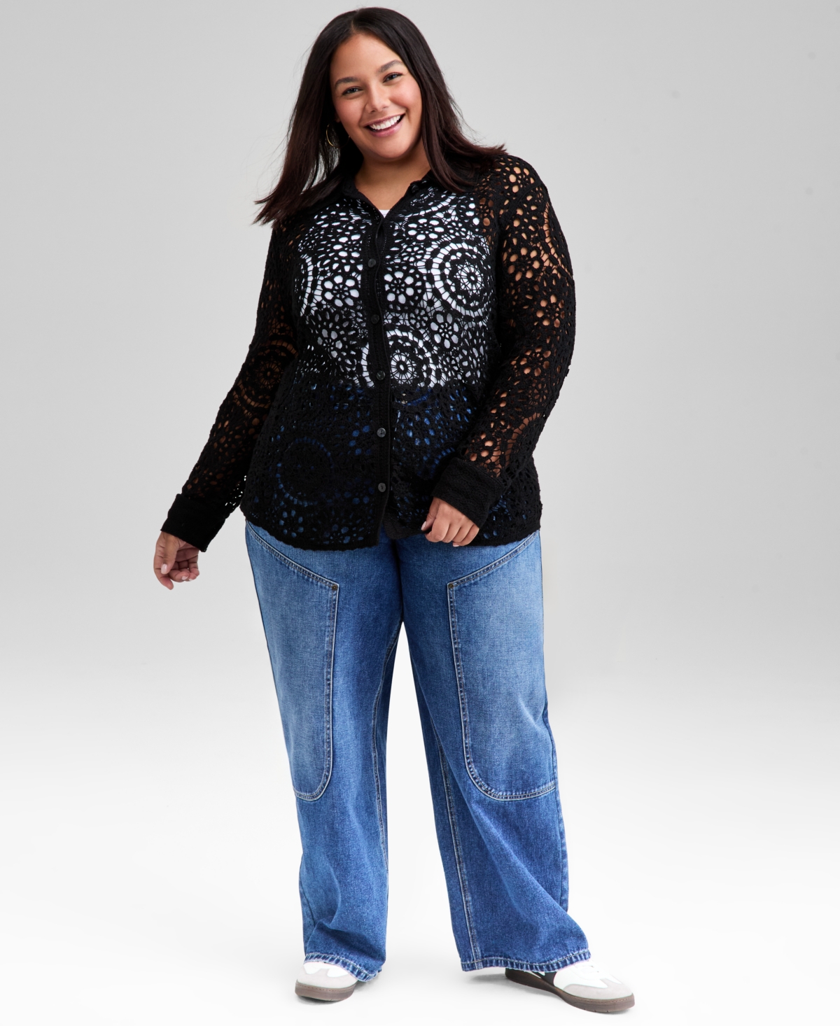 And Now This Plus Size Cotton Crocheted Blouse In Black