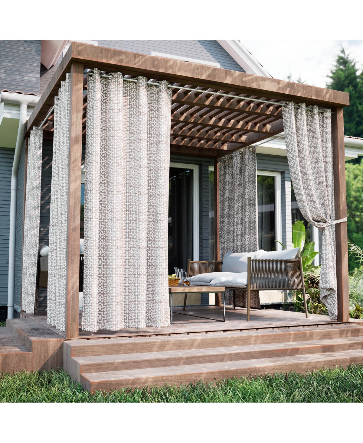 Outdoor Window Covering Cabana Trellis Grommet Single Panel, 52&#x22;Wx 84&#x22;L - Steel