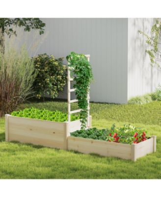 Raised Garden Bed with Trellis and 2 Elevated Planter Boxes for Space-Saving Vertical Gardening