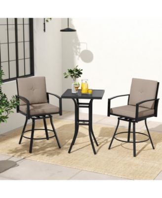 3 Pieces Patio Swivel Bar Set with Soft Cushions and Umbrella Hole
