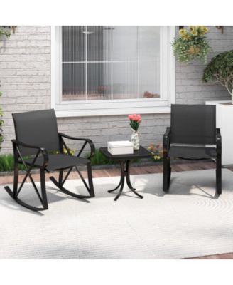 3 Piece Patio Rocking Set with Smooth Rocking Motion Outdoor Rocker Chair Bistro Set
