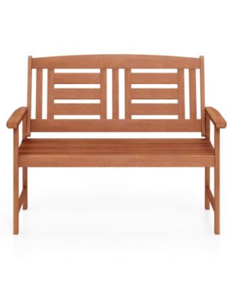 Outdoor  Loveseat Hardwood 2-Seat Bench with Inclined Backrest and Slatted Seat