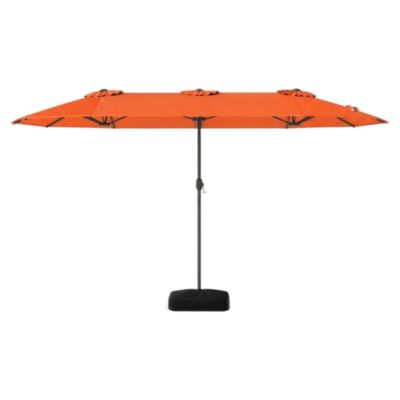 Double-sided Patio Umbrella with Weighted Base and Solar Lights for Garden Pool