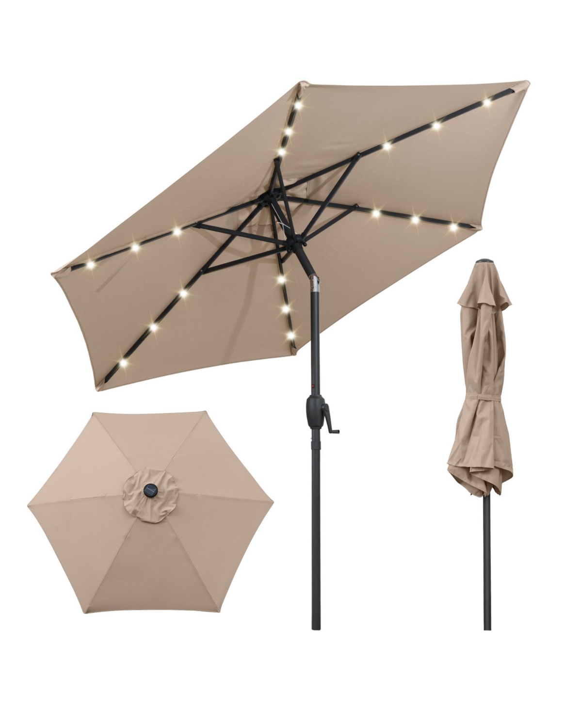 Led Lighted Solar Patio Umbrella with Crank Mechanism &#x2013; Perfect for Backyard, Poolside, or Balcony - Navy