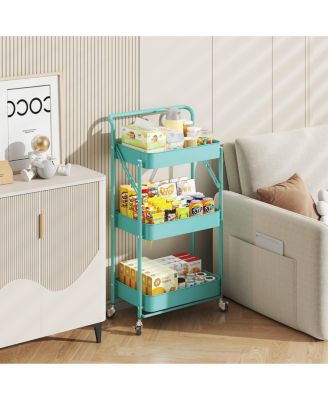 4 tier Rolling Utility Cart with Lockable Wheels, Adjustable Baskets Metal Storage Cart for Home Kitchen