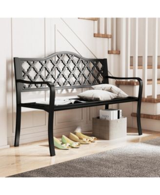 Outdoor Patio Bench with Curved Armrests for 2 to 3 People for Garden or Porch