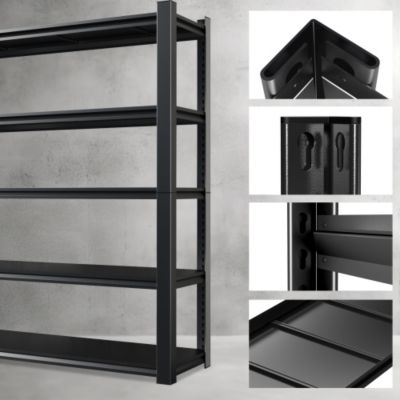 59inch Wide Black Metal Shelves with 5 Removable Dividers Large Capacity Strong Load Bearing for Garage