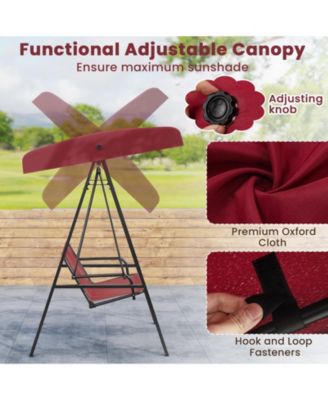 2-Person Outdoor Porch Swing with A-Shaped Metal Stand and Adjustable Canopy
